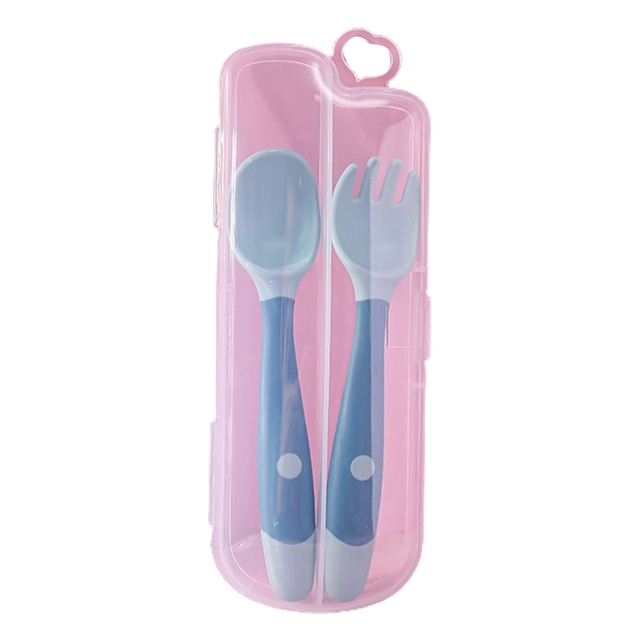 Baby Children Spoon Fork Set Soft Bendable Silicone Scoop Fork Cutlery Set Kid Training Feeding Cutlery Utensils