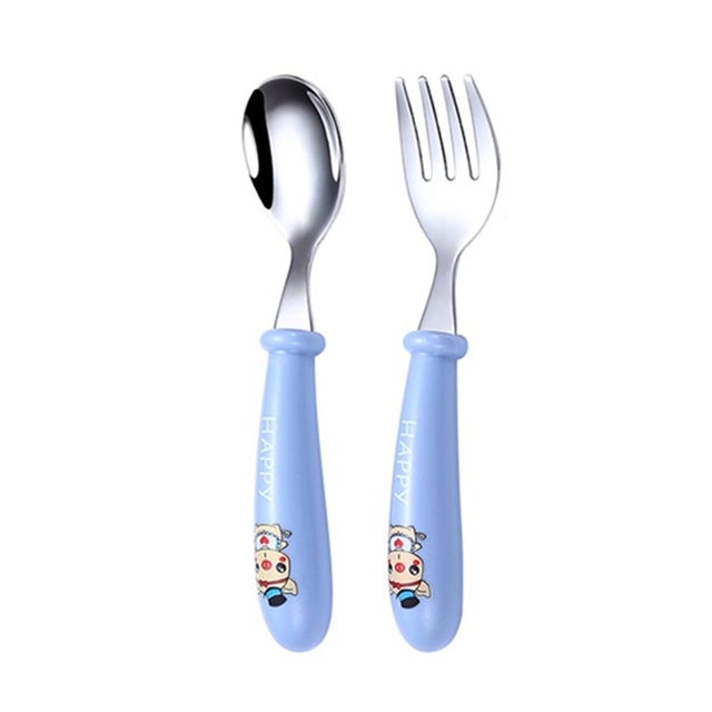 Baby Kids Cartoon Cute Spoon Fork Stainless Steel Tableware Training Learn Food Feeding Scoop Fork Utensils For Baby