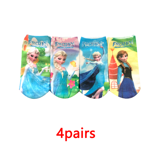 4 Pairs/Bag Kids Socks Children Frozen Socks Spring Cotton Anna Elsa Princess Cartoon Socks for Boy Girls Socks