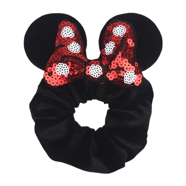 Little Girls Hair Band Kids Mickey Minnie Soft Hair Bow Children Sequin Velvet Ponytail Holders Baby No Damage Rubber Hair Tie