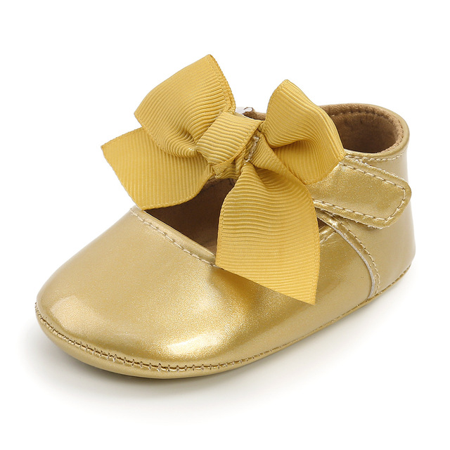 Newborn Baby Shoes Baby Boy Girl Shoes Girl Classic Bowknot Rubber Sole Anti-slip PU Leather Dress Shoes First Walker Toddler Crib Shoes