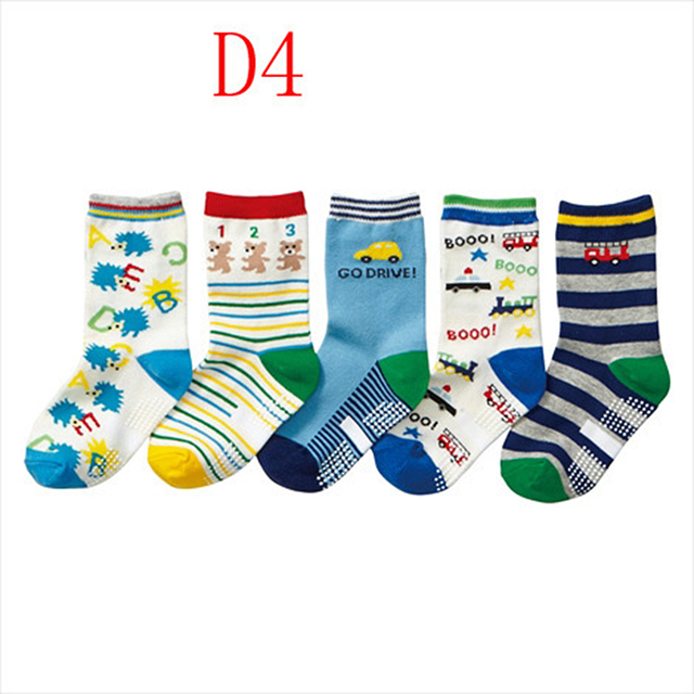 5 Pairs Non-slip Cute Cartoon Children Socks Spring Autumn Cotton Warm Breathable Boys Girls Absorb Sweat Sock for 0-8 Years