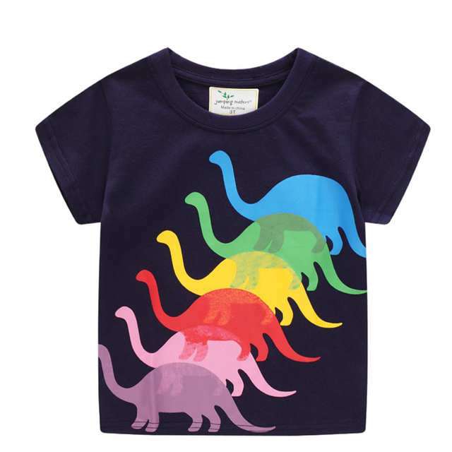 Boys Summer Clothes Children T-shirt Dinosaur Printing Kids Striped Embroidery Tops Boy Cotton T-Shirts Baby Cartoon Tee Clothes