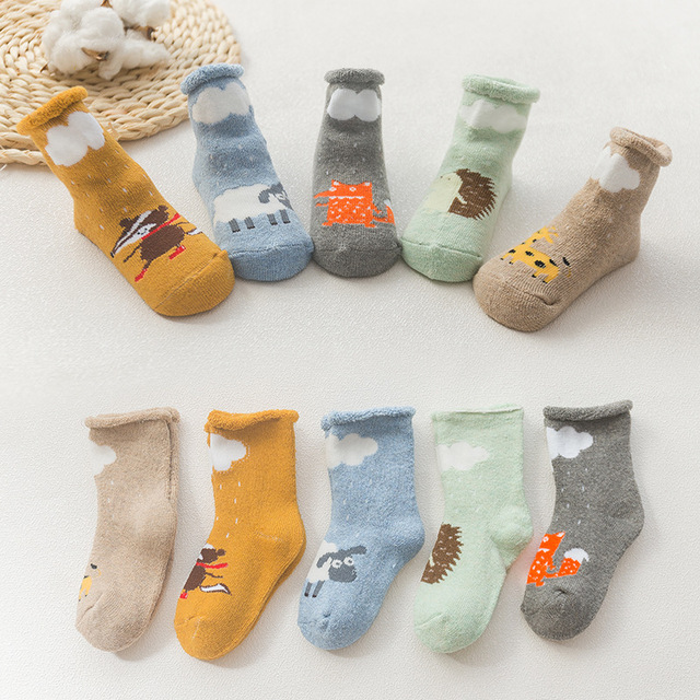 5pairs/lot Newborn Baby Socks Thick Winter Spring Autumn Warm Cute Cartoon Baby Girls Boy Socks Hot Fashion Soft Cotton Socks