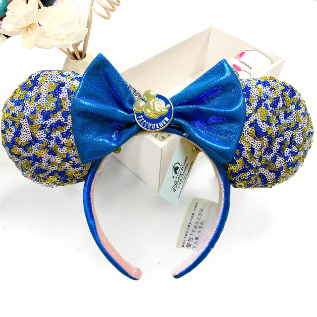 Original Disney Mickey Mouse Headband for Women Sequin Ears Costume Headband Cosplay Plush Adult Kids Headband