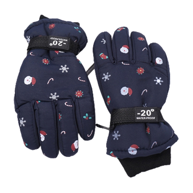 Winter Warm Ski Gloves Lovely Full Finger Gloves Snowboard Gloves Christmas Pattern Fleece Padded Glove for Kids