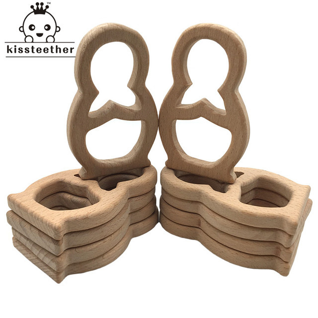 10pcs Safe Kara Teething Baby Cute Teether Antlers Design Wooden Ring Animal Shape Handmade Toy Wooden Teether - Giraffe Teether