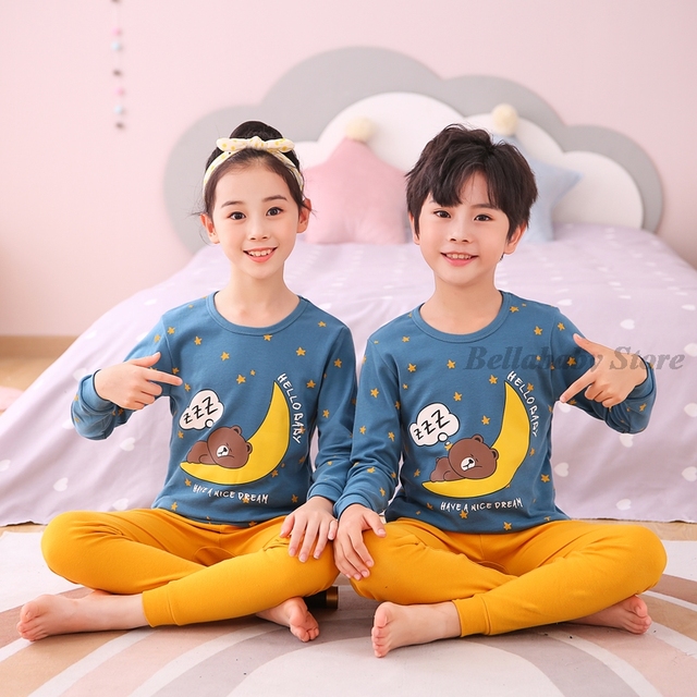 Baby Boy Girl Pajama Sets Korean Spring Pajamas For Kids Sleepwear Set Cotton Cartoon Cow Night Outfits Autumn Children Clothes