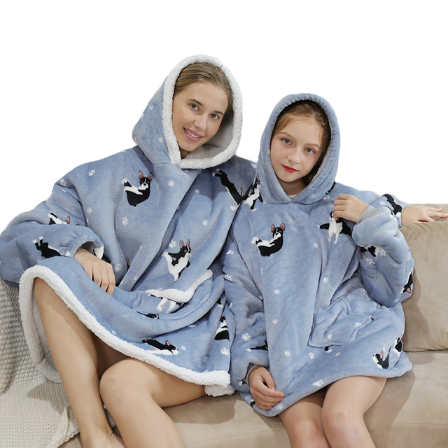 Family Hoodie Oversized Homewear Fleece Warm Sherpa Blanket Girls Thick Sleepwear, If You Need Two Sweatshirt, Please Order Two