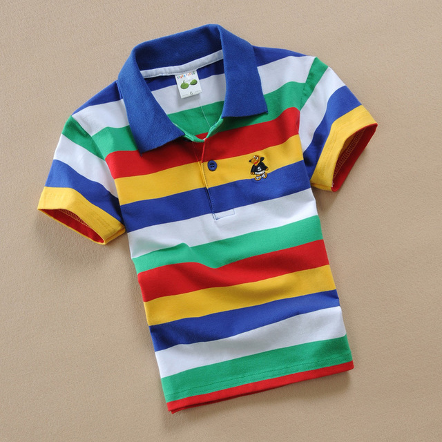 Jargazol T-shirt Children's Clothing Turn-down Collar T-shirt Summer Baby Boys Striped Color Baby Clothes