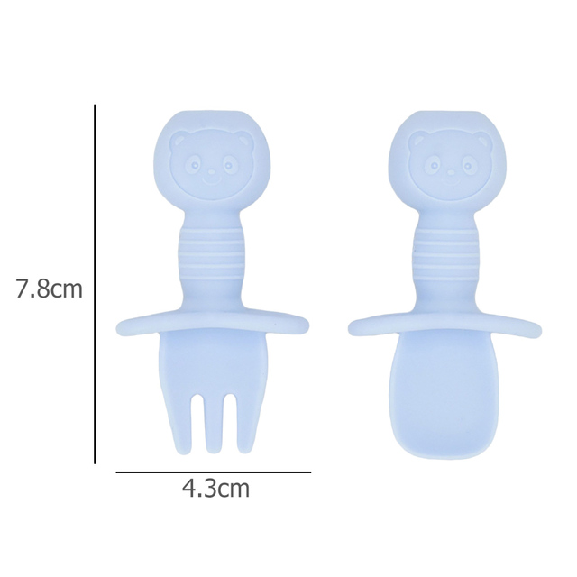 لينة سيليكون الطفل المائدة الذاتي ملعقة للتغذية شوكة الاطفال الطفل سهلة قبضة أطقم أدوات مائدة الأطفال قصيرة مقبض أواني عدم الانزلاق