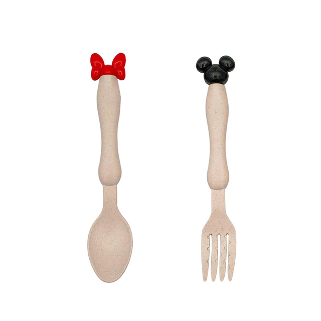 2pcs Baby Feeding Cutlery Set Eco-friendly Wheat Straw Infant Plate Children Dish Utensils Kids Anti-hot Training Bowl Spoon