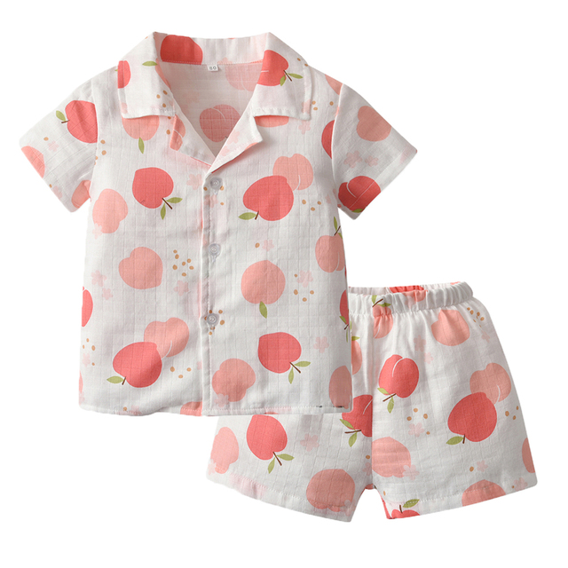 Pineapple Print Cotton Girls Sleepwear Kids Pajamas Sets Summer Short Sleeve Loafers Suits Girl Sets Summer Kids Clothes