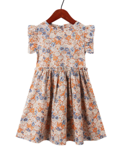 Girl Summer Dress 2022 New Casual Princess Dress Retro Small Floral Kids Dress Vestido 3-14Y G0005