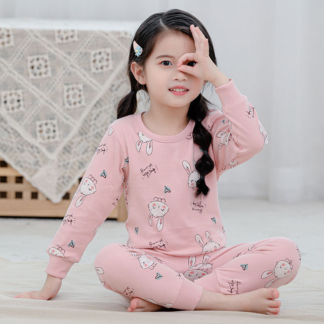 Easter Pajamas Kids Pajamas Girl Sleepwear Set Cotton Rabbit Top+Pants Pajama Outfit Long Sleeve 2pc Pink Children Night Clothes