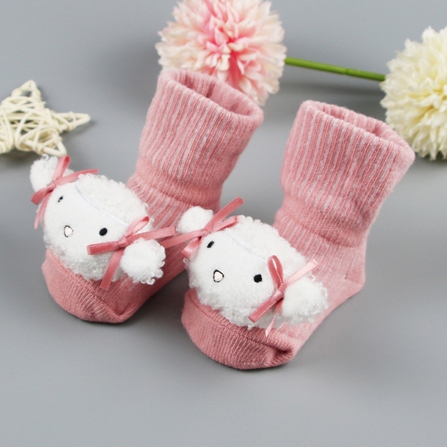 Newborn Baby Girl Boy Cute Cartoon Pattern Cotton Socks Infant Anti-slip Warm Floor Socks Medium Tube Knitted Socks