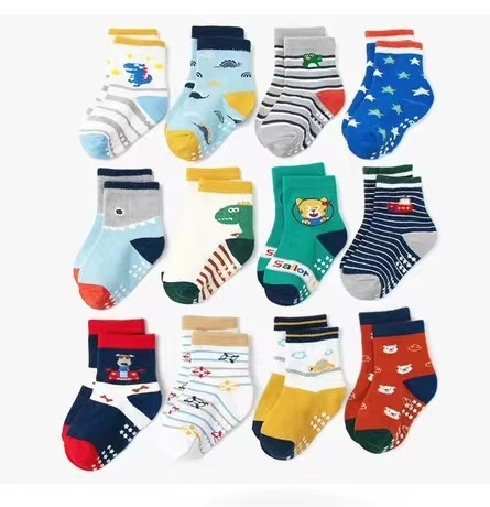 Non-Slip Baby Socks 12 Pairs with Grip for Boys Girls Toddler Infant Kids Anti-Slip Cotton Crew Socks 1-7 Years