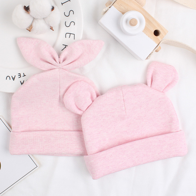 Newborn cotton hat rabbit ears bear ears hat lovely spring summer baby hat suitable for 0-6 months old baby