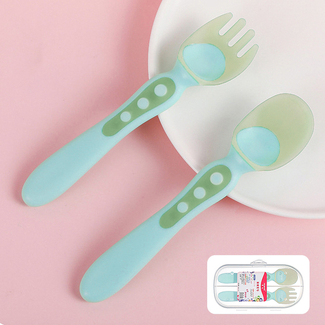 Silicone Baby Spoon Fork Kids Cutlery Set Cartoon Cute Utensil Baby Learning Training Spoon Infant Soft Fork