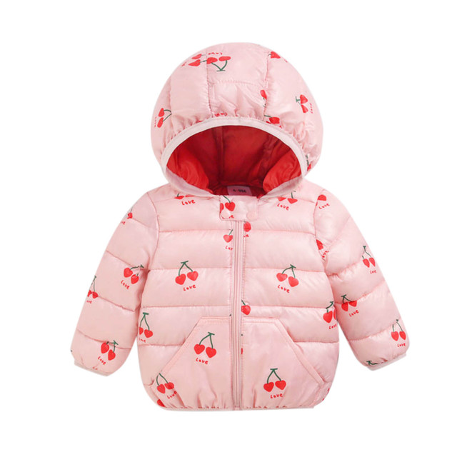 Cartoon Dinosaur Flower Print Hooded Cotton Down Jacket Baby Winter Cartoon Windproof Coat Hooded Warm Outerwear Jacket Freeship