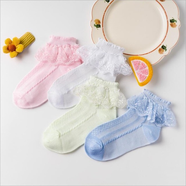 Mesh Socks Breathable Cotton Lace Ruffle Princess Children Ankle Short Sock White Pink Yellow Baby Girls Kids Toddler