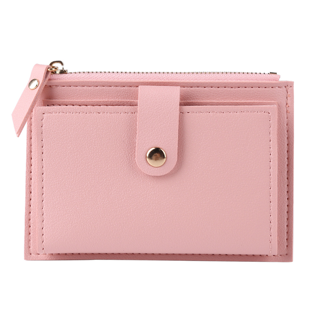 Fashion Women Solid Color Multi Slot Credit Card Holder Portable PU Leather Mini Coin Purse Multifunction Zipper Wallet