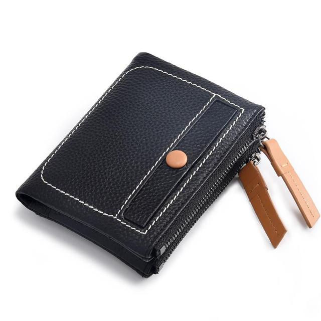 Women's Short Leather Wallet Korean Style Fashion Double Zipper Coin Purse First Layer Cowhide Multi Card Slot Women's Wallet