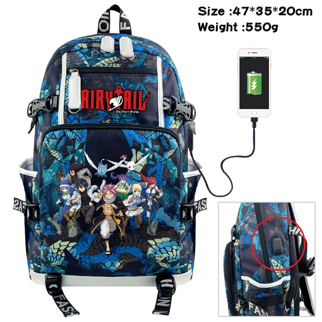 Fairy Tail Anime Backpack Large Capacity School Bag Men Women Multifunctional Laptop Backpack Travel Bag