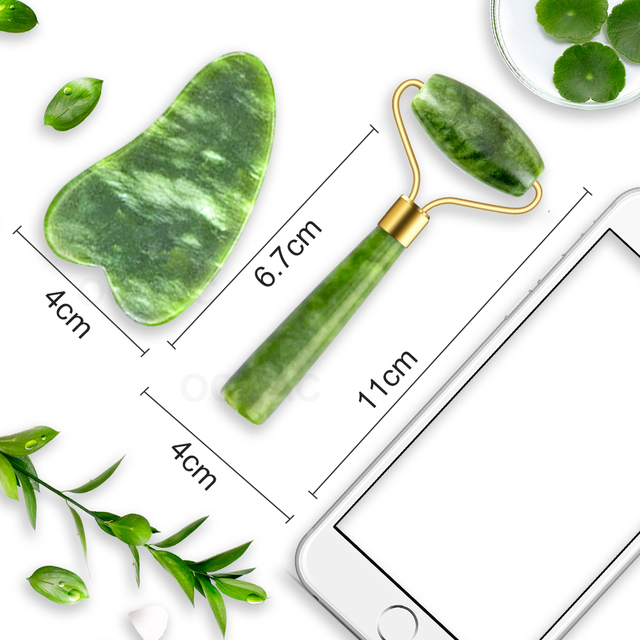 2pcs/set Gua Sha Massager for Face Care Jade Rollers Beauty Health Skin Scraping Chin Lifting Natural Stone Gouache Massage