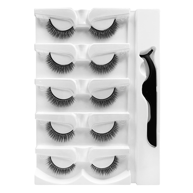 5 Pairs - Reusable Self Adhesive False Eyelashes With Adhesive Tape Natural Waterproof Eye Lashes To Wear No Glue Needed