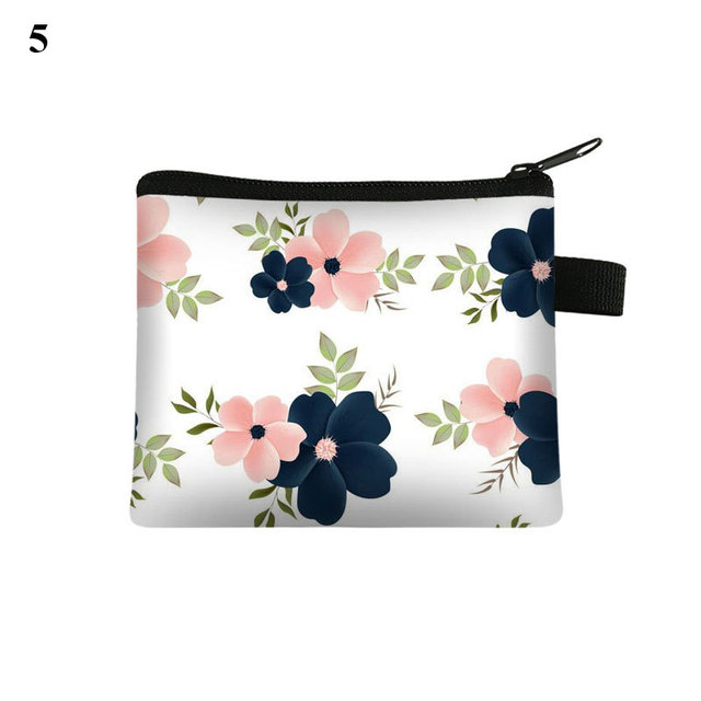 Fashion Brand Wallet Women Lovely Bowknot Flower Print Small Coin Bag Wallet Canvas Zipper Female Coin Purse Purse Earphone