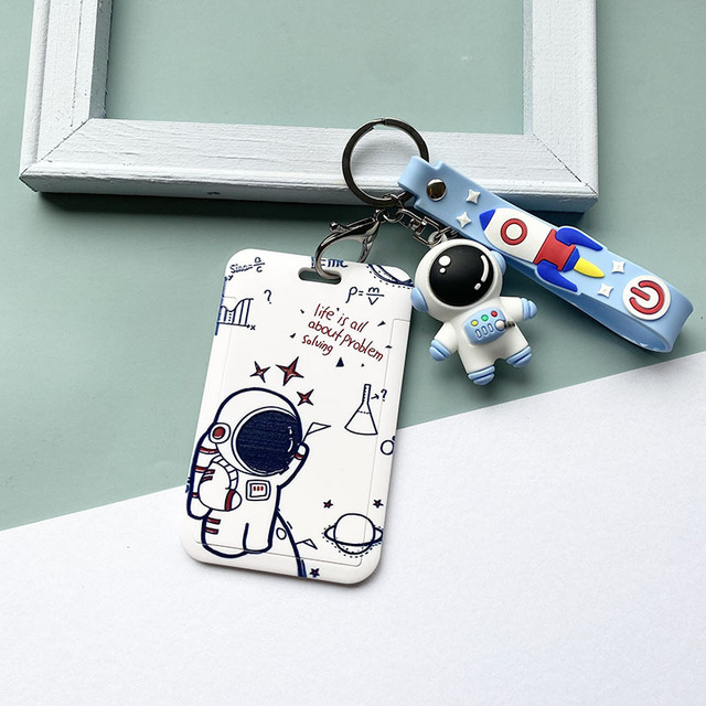 Cute Astronaut Cartoon Card Holder Keychain Student Doll Access Control Ic Card Sliding Certificate Cover For Women Men Wallet