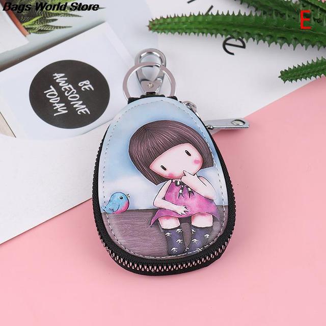 Fashion 1PC Women Key Bag Cartoon Girl Students Leather Key Wallets Key Case Car Key Chains Cover New Lovely Key Holder