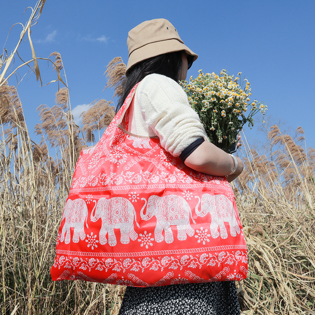 Reusable grocery bag shopping handbag animal flower beach cute gift bag vegetable fruit washable lightweight sturdy nylon hand