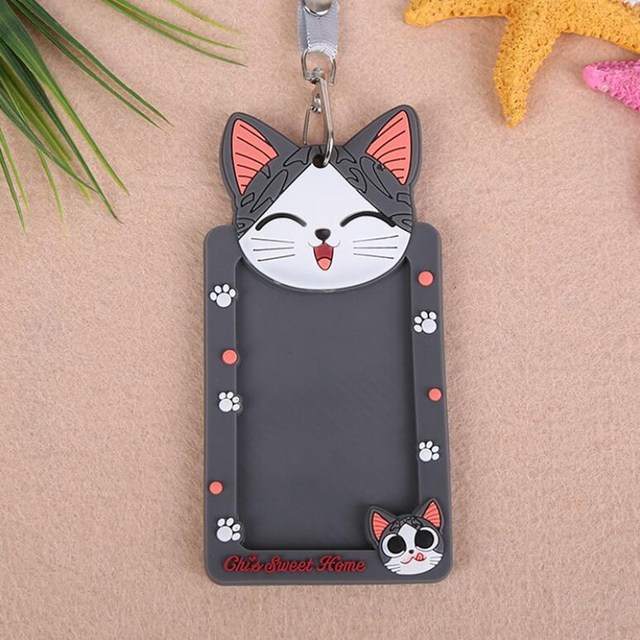 Cute Cartoon Bank Credit Card Holders Women Girl Silica Gel Neck Strap Wallet Card Bus ID ID Badge Lanyard