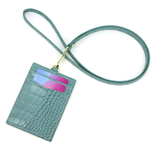 ID card holder for men and women, new, crocodile embossed leather, decorated lettering