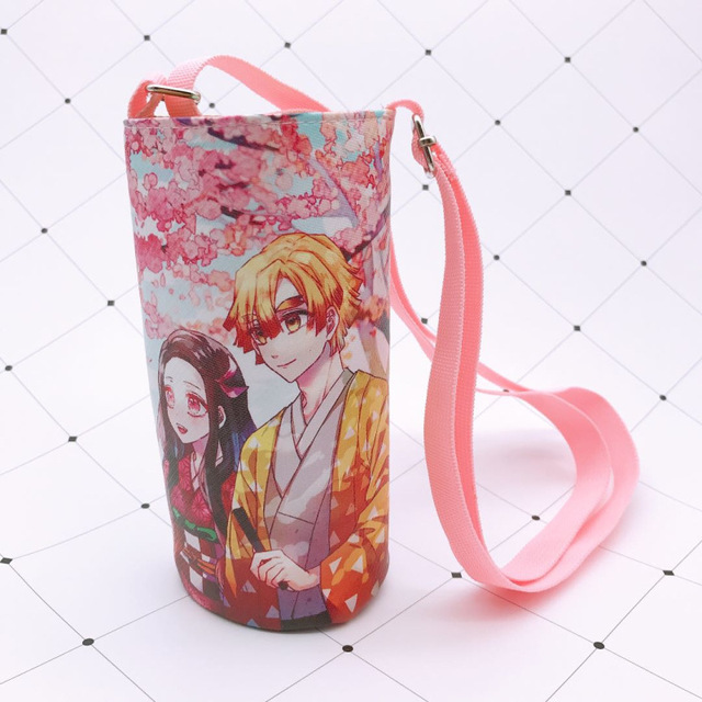 Devil Blade Cartoon Anime Peripheral PU Cup Cover Demon Slayer Kimetsu no Yaiba Kamado Nezuko Student Children Kids Kettle Bag