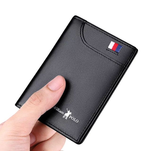 WilliamPolo - Genuine Leather Small Wallet for Men, Slim Men's Wallet, Luxury Brand, Card Clip, Slim Leather Wallet, Retro Short Wallet