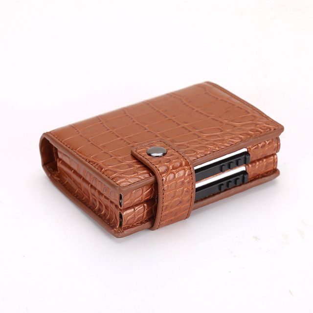 Double Box Rfid Credit Card Holder Aluminum ID Card Holder Business Card Holder Fashion Wallet Metal Leather Visit Pocket