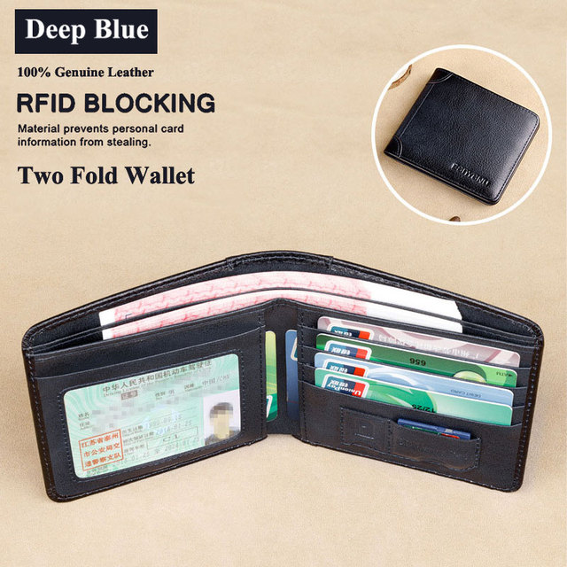 Men's Rfid Blocking Genuine Leather Bifold Wallet Vintage Slim Short Multifunctional Large Capacity Cowhide Wallet Money Clip