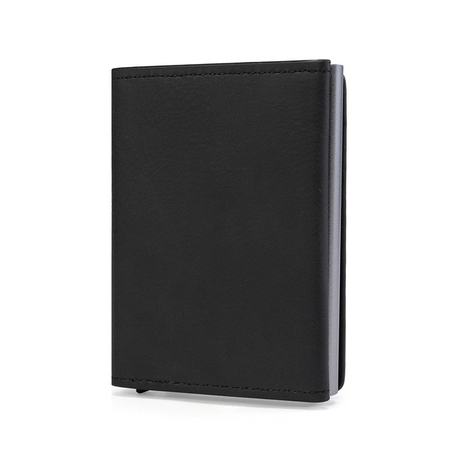 Anti theft brush RFID metal automatic pop-up credit card box business three fold portable wallet card set card bag