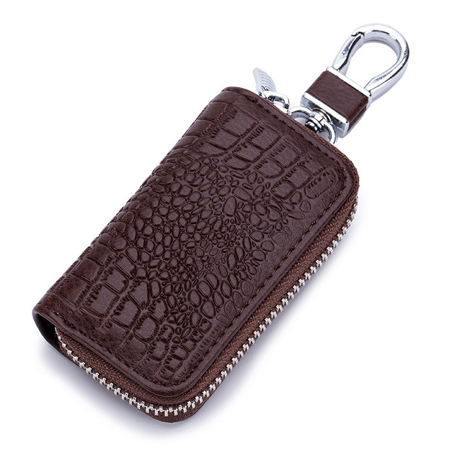 Fashion Genuine Leather Car Key Bag Unisex Crocodile Print Zipper Top Quality Cow Split Key Organizer Purse