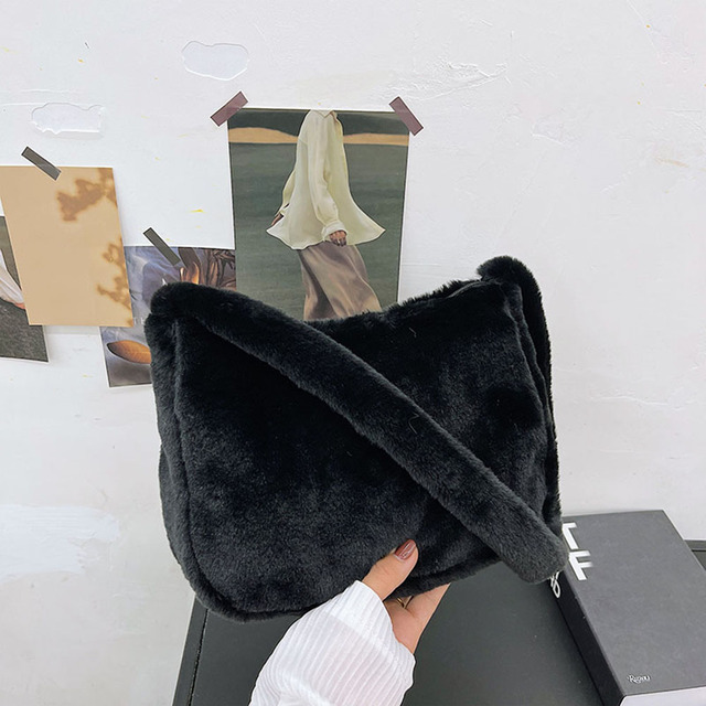 New fall winter soft plush shoulder bag for women 2021 cherry print underarm bag ladies furry fluffy handbags and purses