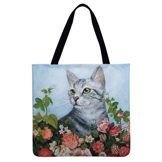 Women Bag Women Flower Bush Cat Printed Linen Casual Shopper Shoulder Bag 2021 Fashion Bag Female Large Capacity Tote Handbags