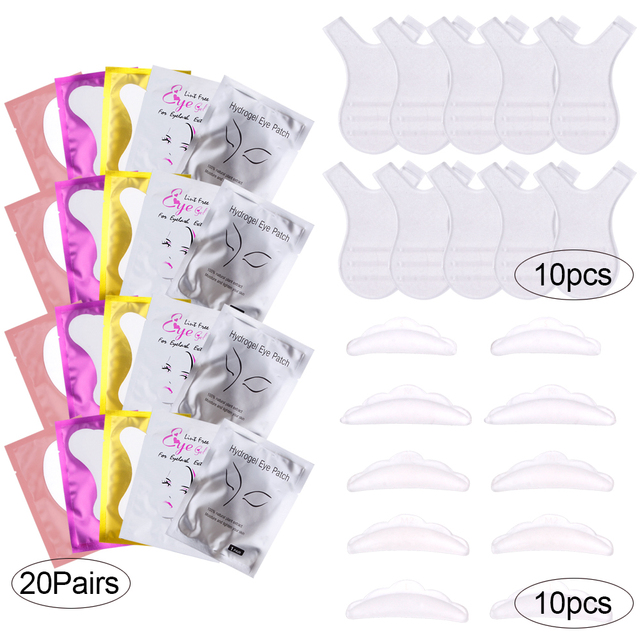 40/70pcs Y Shape Brush Silicone Eyelashes Curler Reusable Lash Lifting Perm Pad Hydrogel Patches Under Eye Eyelash Extension Kit