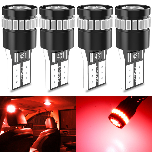 Canbus W5W T10 LED Car Light, Interior Light, Dome Light, White Light, Red, Orange, Blue, 4pcs, 12V