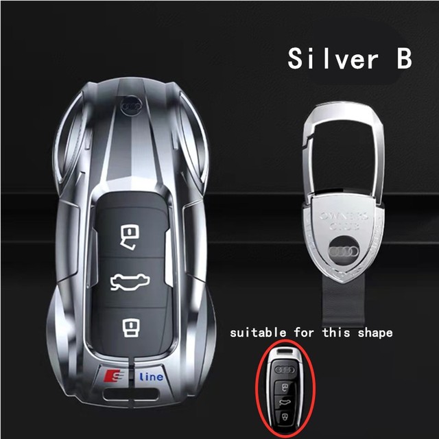 Zinc Alloy Car Key Cover With Boutique Metal Leather Keychain For Audi A6 A4 A3 Q2 Q3 Q5 Q7 A7 A8 Car Key Shell Protector