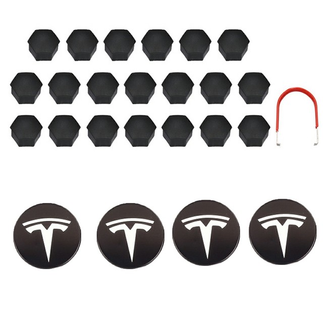 Decorative Wheel Center Hub Caps for Tesla Model 3/S/X Set of Tesla Logo Wheel Caps Center Hub Nut Lug Nut Cover for Tesla