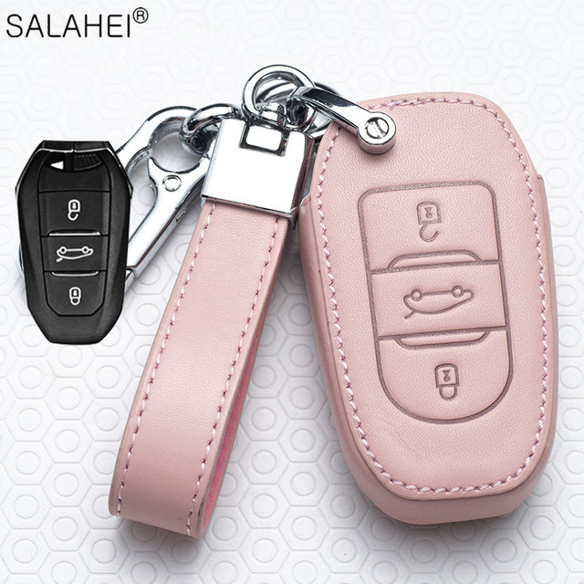 Leather Car Key Case Covers For Peugeot 107 206 207 208 306 307 301 308S 407 2008 3008 4008 5008 RCZ For Citroen C1 C2 C3 C4 C5