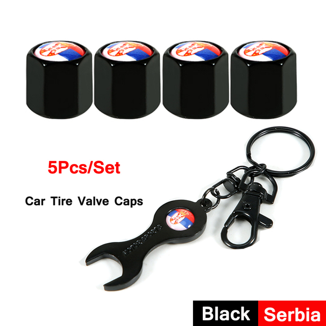 DSYCAR 5pcs/set National Flag Pattern Anti-theft Car Tire Wheel Valve Caps With Wrench Keychain Alloy Car Tire Valve Caps